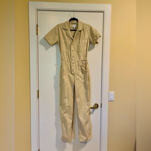 Pistola Tan Utility Jumpsuit with Collared Neckline